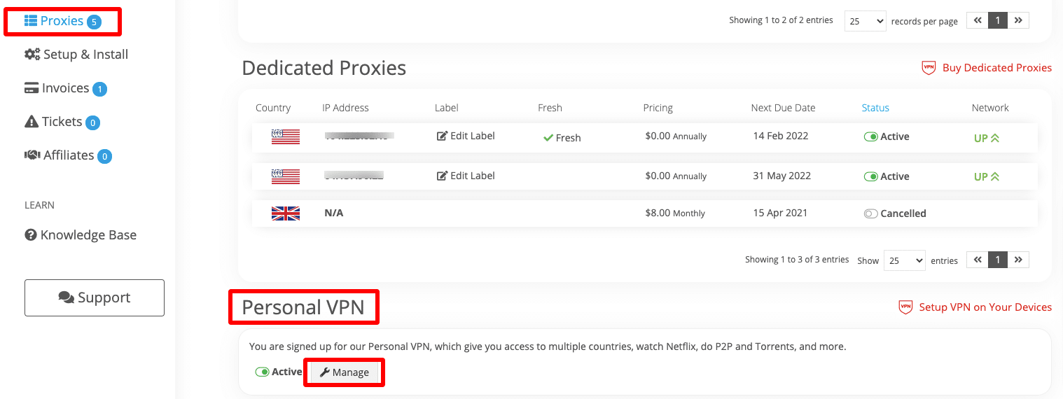 Manage Personal VPN