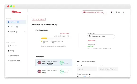 User Dashboard To Manage Proxies